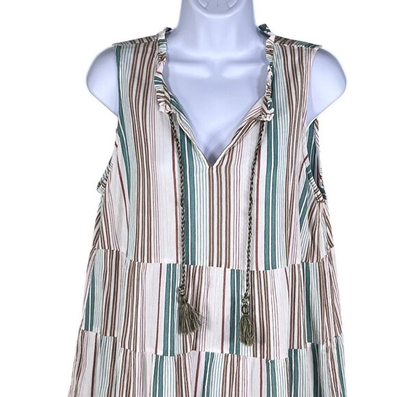 J Jill Womens M Tiered Tunic Top Tassels Sleeveless Striped Ruffled Boho Blouse - Picture 3 of 13